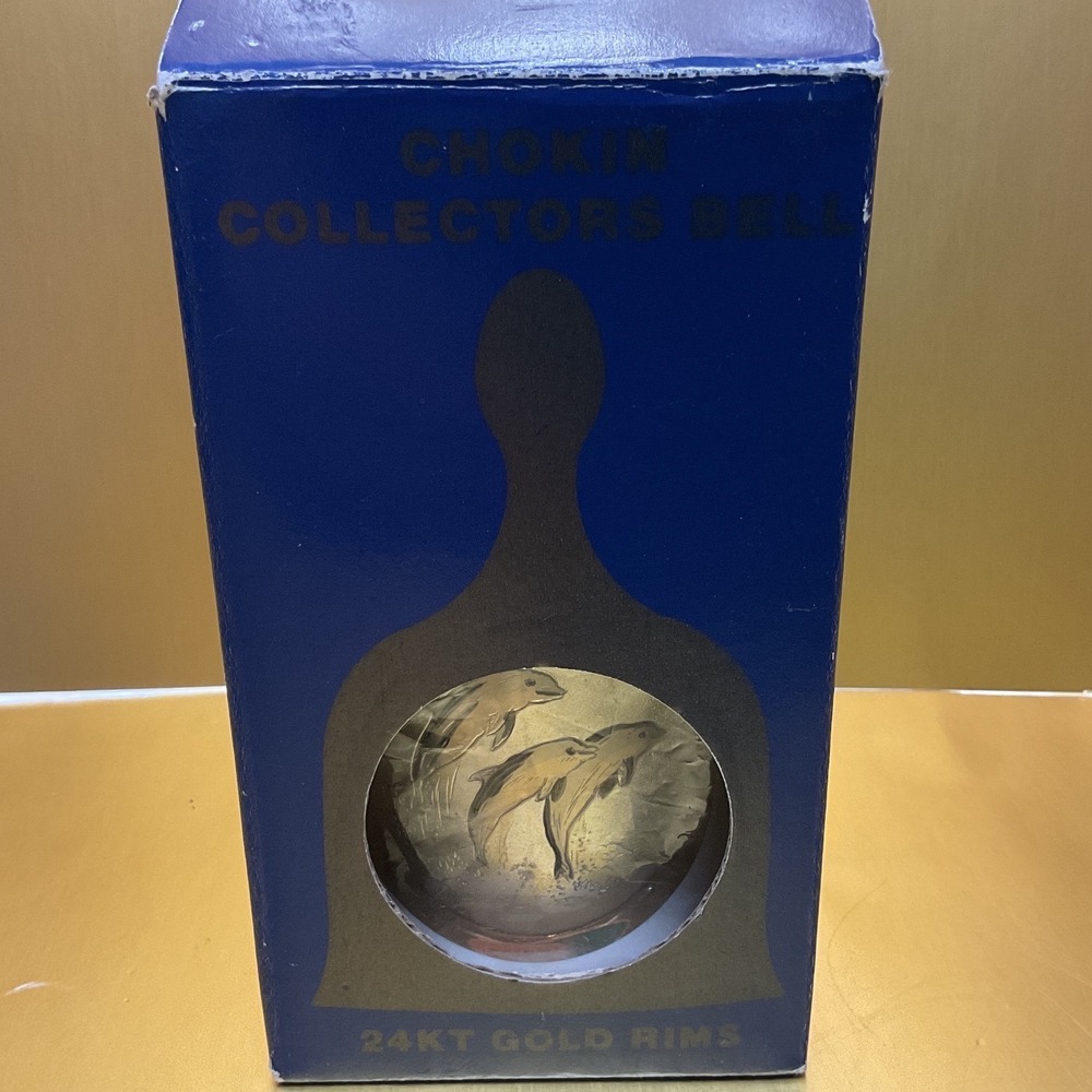 Dynasty Gallery Chokin Collectors Bell 24KT Gold Rims Dolphins Fine China Japan
